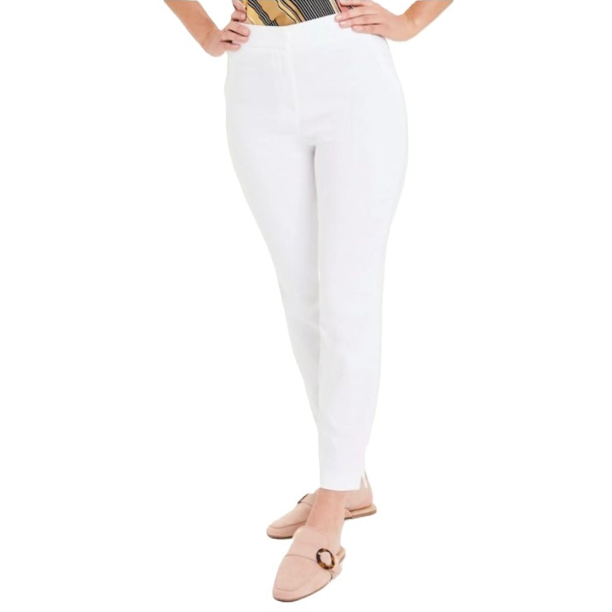 Ladies easy care trousers – lightweight spring summer trousers in White